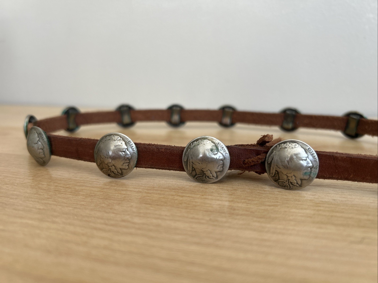 Vintage Buffalo Nickel And Leather Indian Concho Hatband