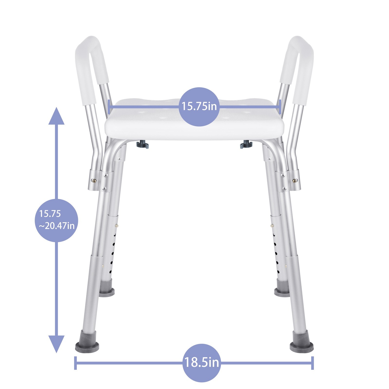 Backless Shower Chair with Arms-350 lb.capacity Bench Stool Adjustable Height