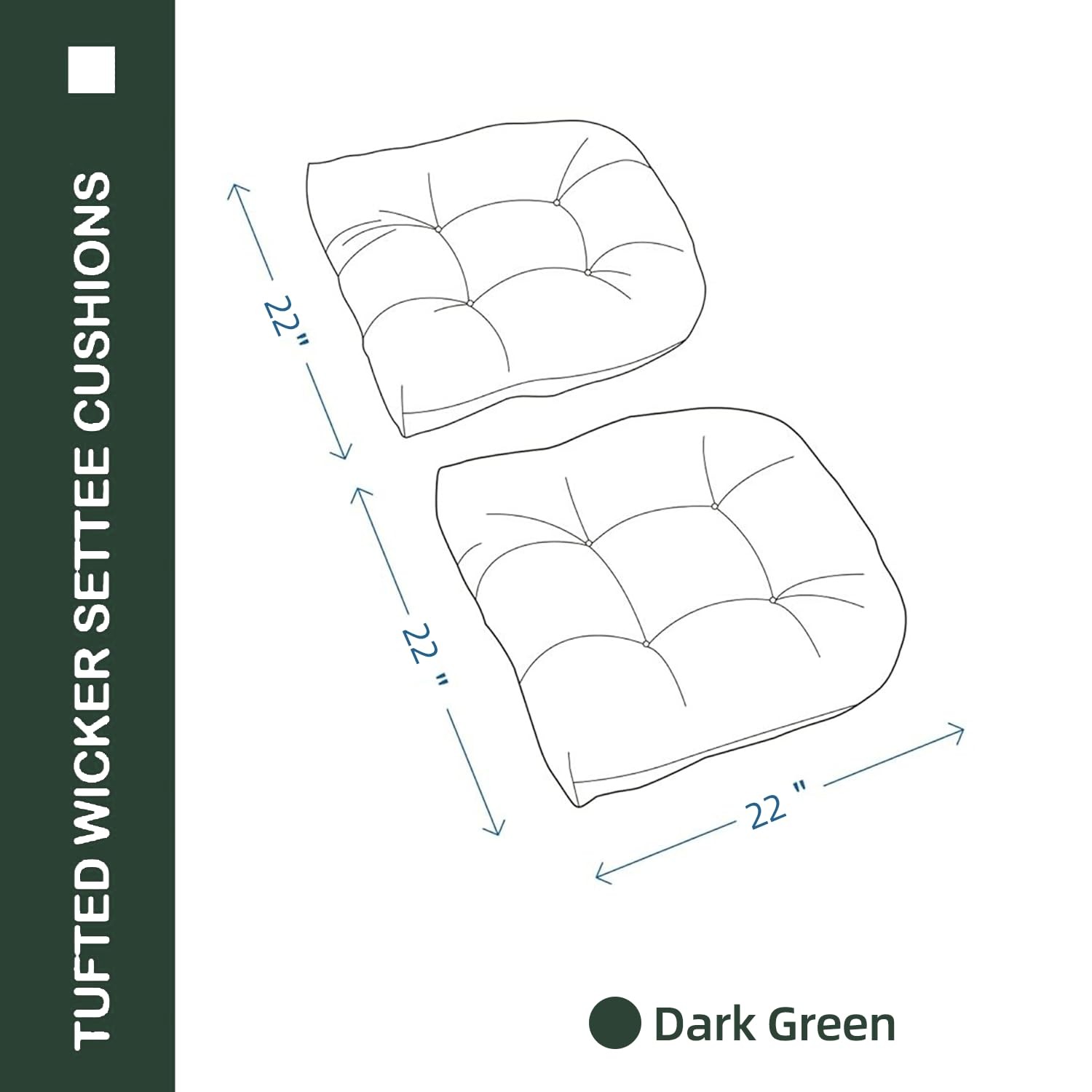 Outdoor Chair Cushions Set 22x22x4 Inch Seat Pads with Ties for Patio