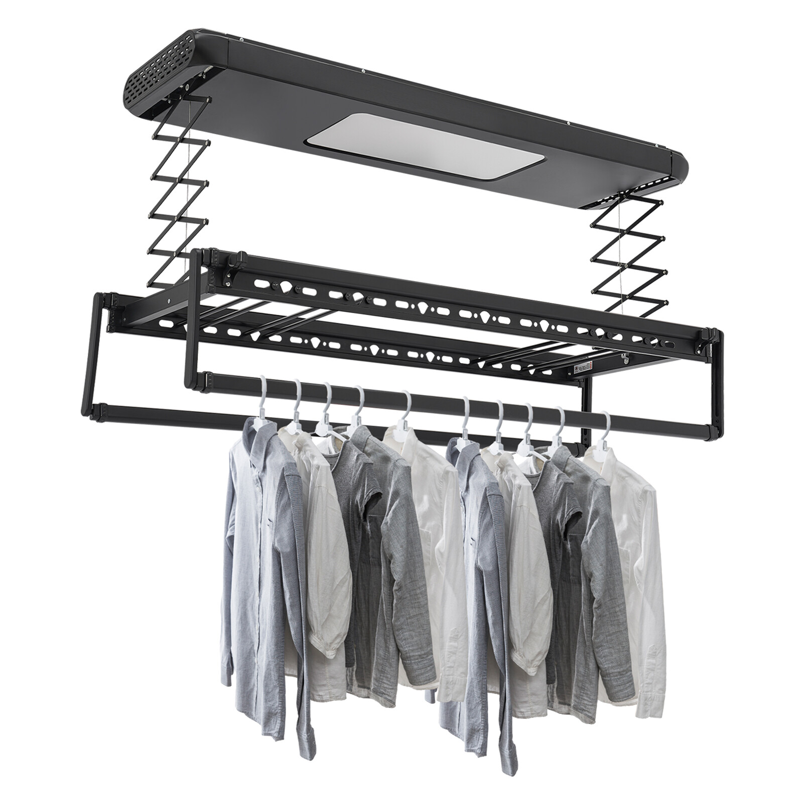 Wall and Ceiling Clothesline, Electrical Drying Rack w/ 8 Rod & Light Up Lamps