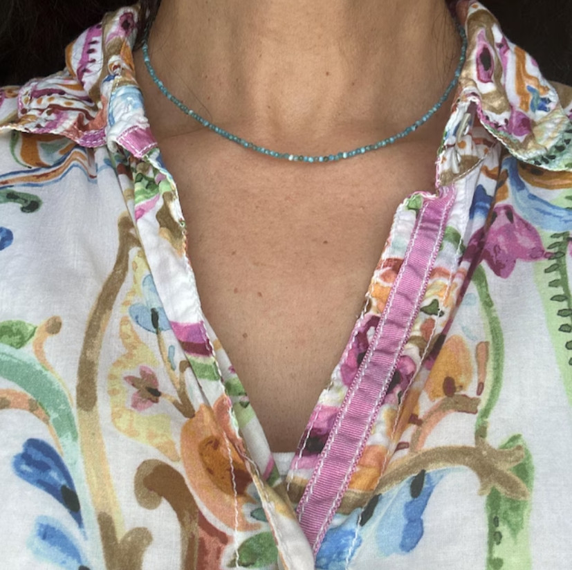 Natural Larimar 2mm Gemstone Beads Dainty Choker Minimalist Crystal Necklace