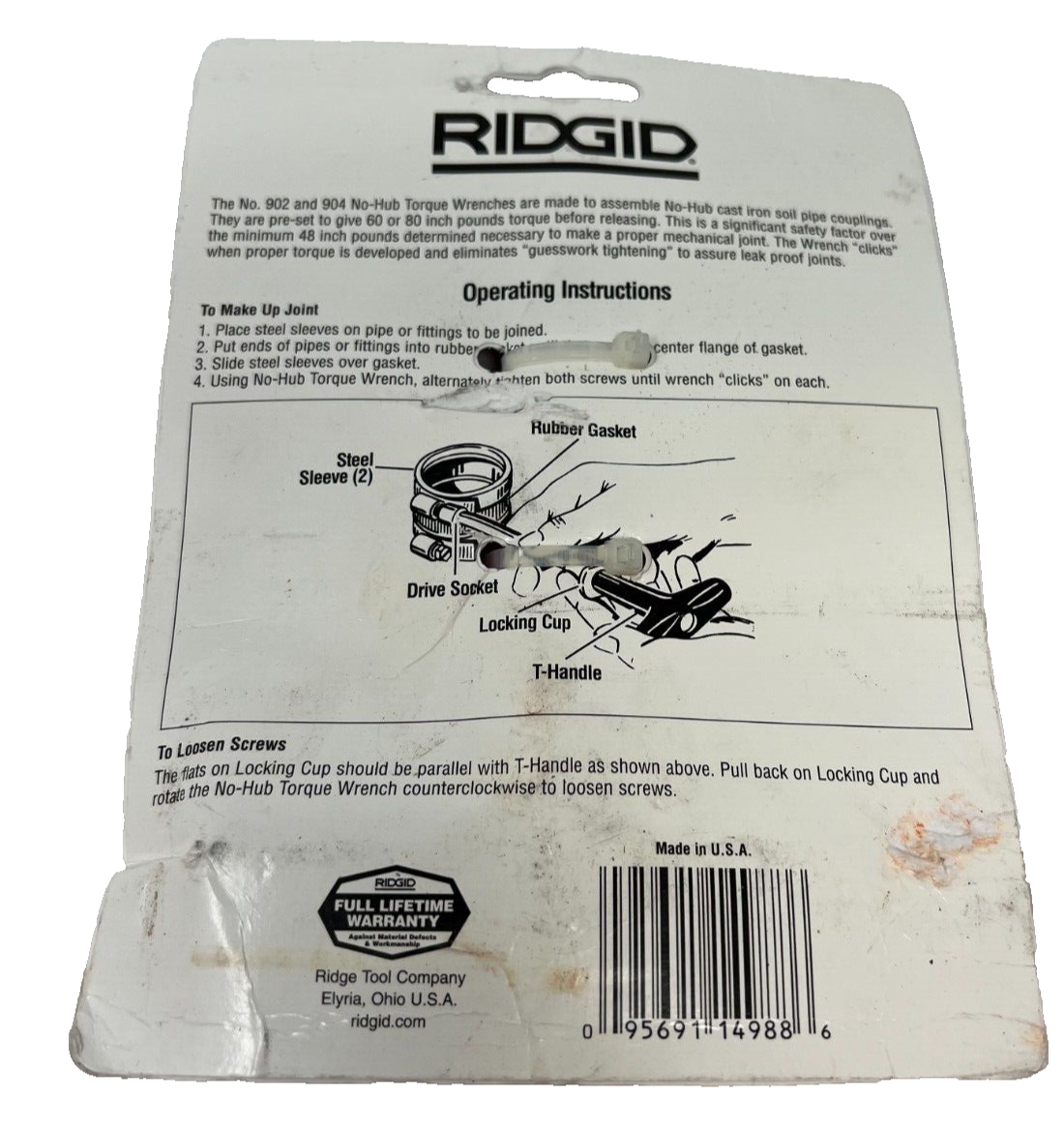 NEW 14988 Ridgid 3/8 No Hub Soil Pipe Torque Wrench 80 IN/LB Fast Free Shipping!