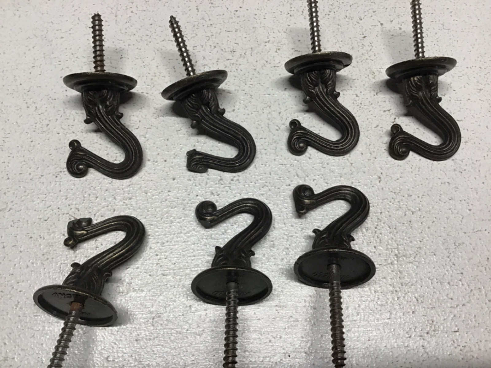 Vtg Ornate Brass Ceiling Screw in Hooks Swag Gold Tone Made in Japan Set of 10