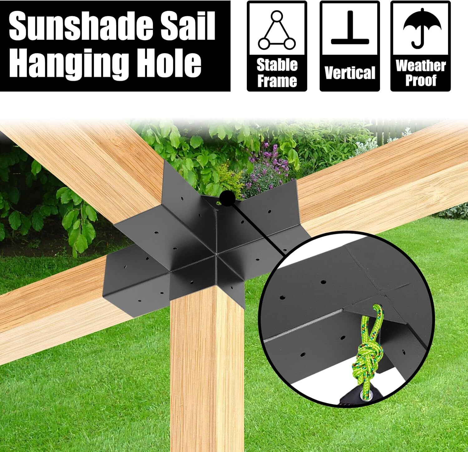 4x4 Pergola Bracket Kit 3.5x3.5 Inner, 3- & 4-Way Brackets with Bases Black