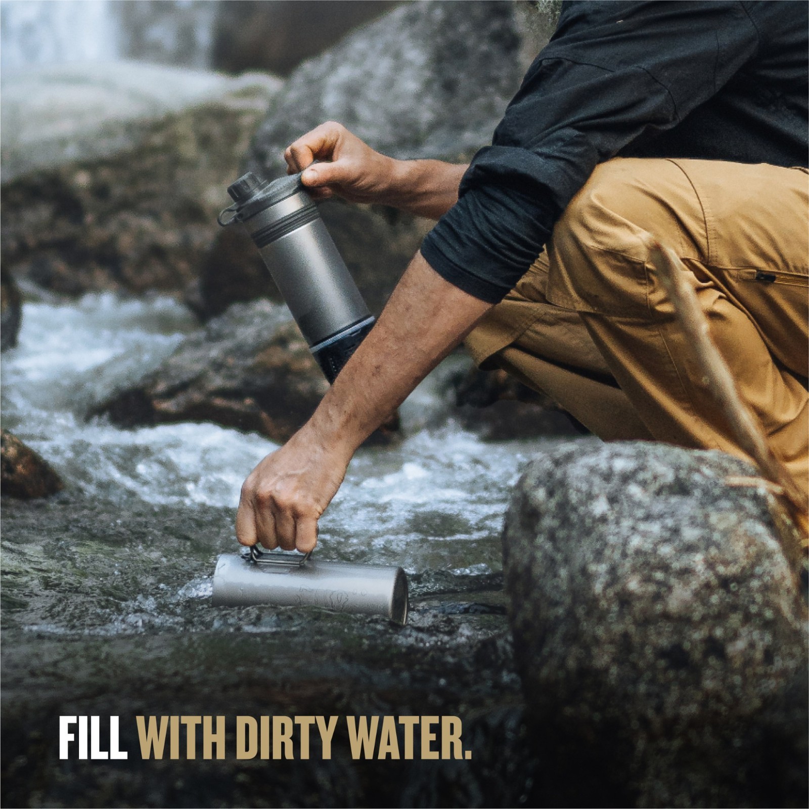 Grayl GeoPress Ti Water Filter and Purifier Bottle, 24 fl. oz, Covert Black