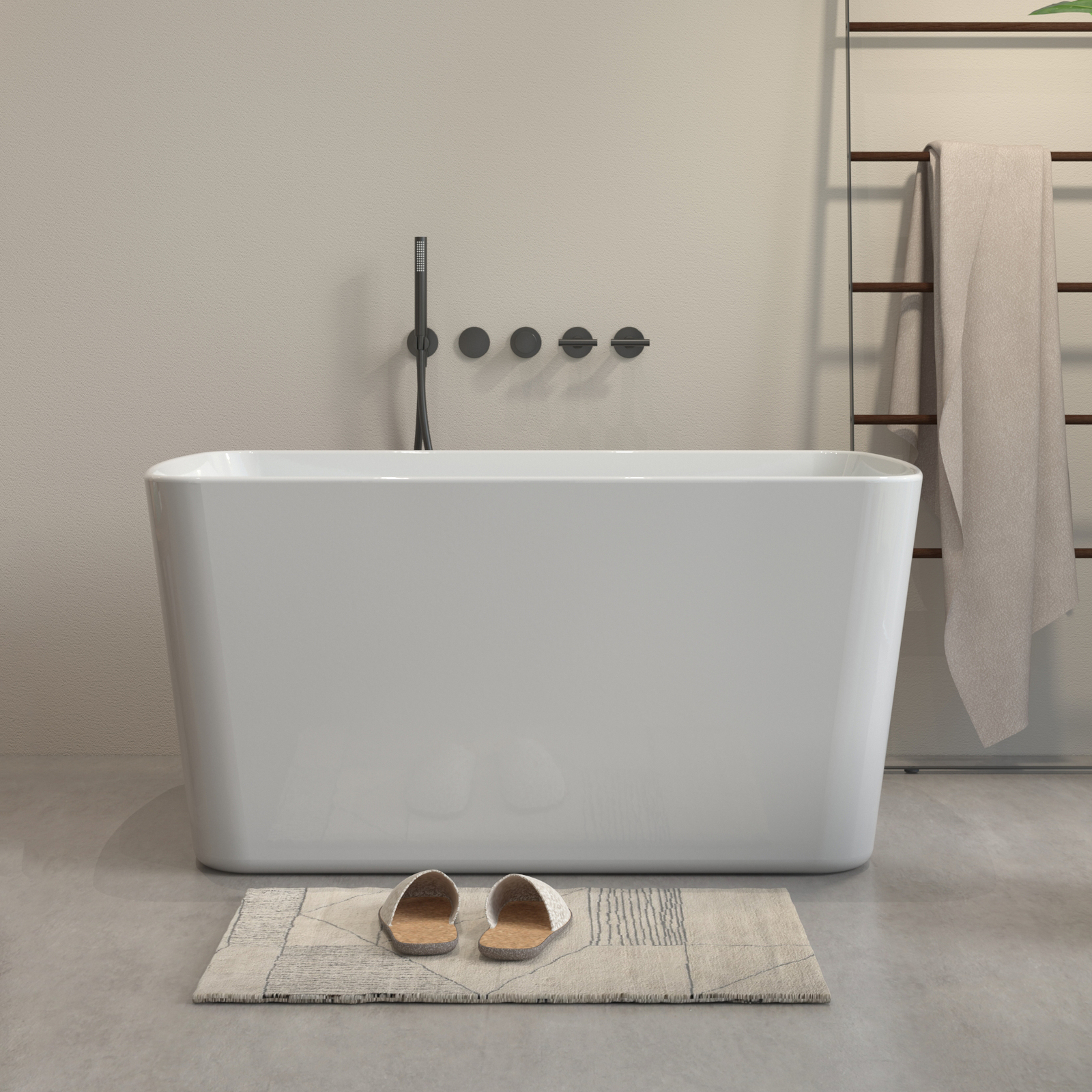 49" Freestanding Bathtub with Integrated Seat, Acrylic Stand Alone Soaking Tub