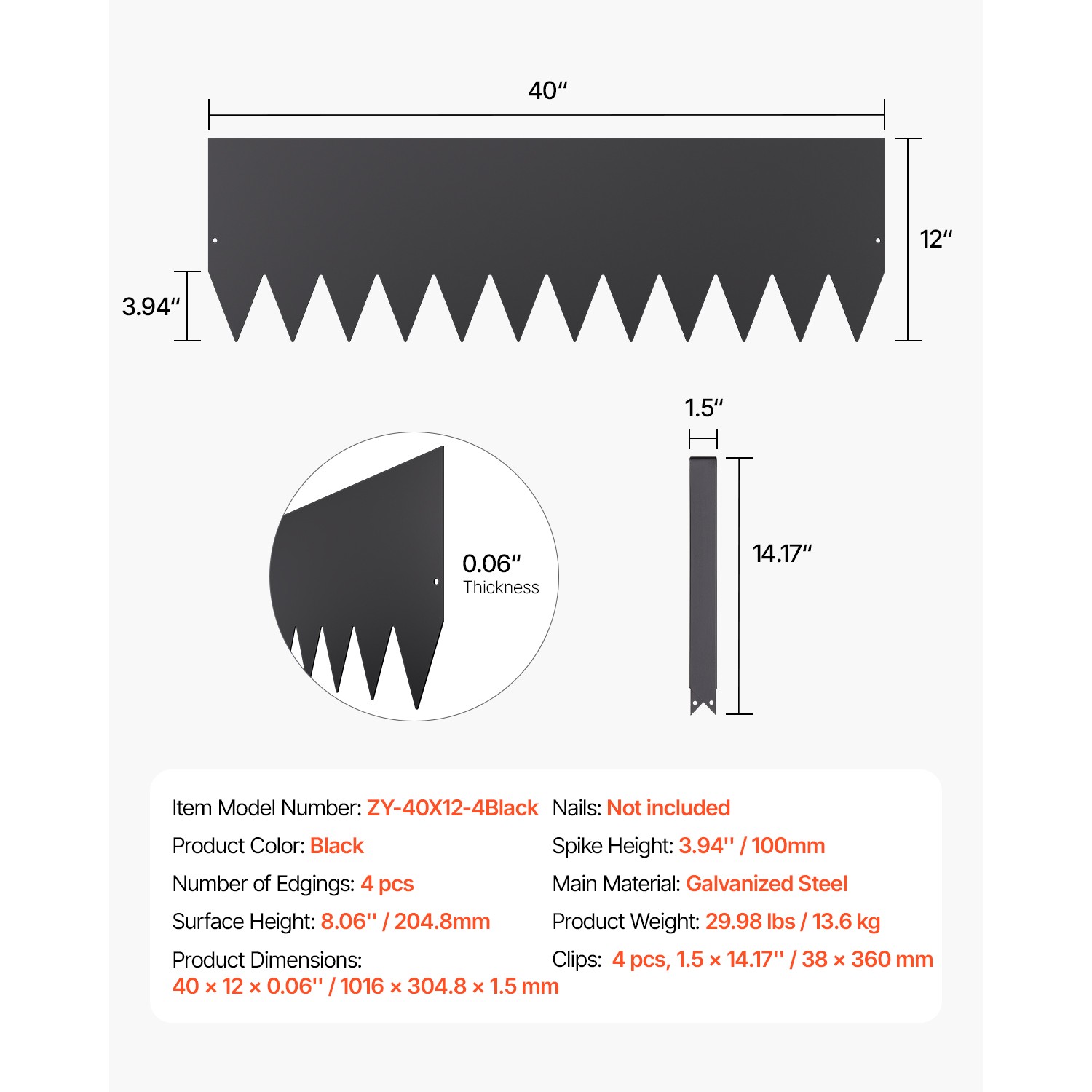 Steel Landscape Edging 4 Packs 40 x 12in Rust-Resistant Garden Edging