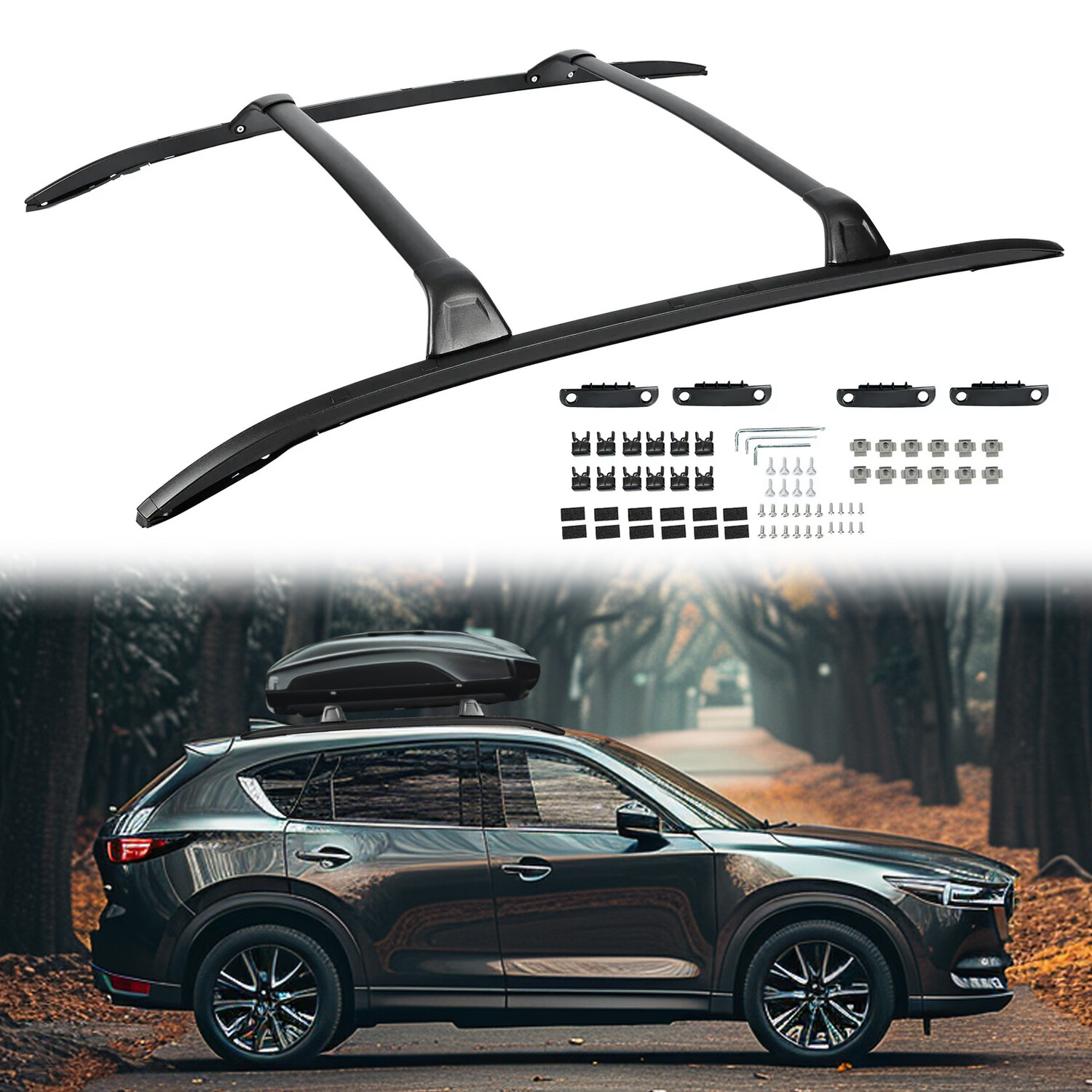 220 LBS Roof Racks Cross Bar Side Rail Fit for Mazda CX-5 CX5 2017-2024 Aluminum