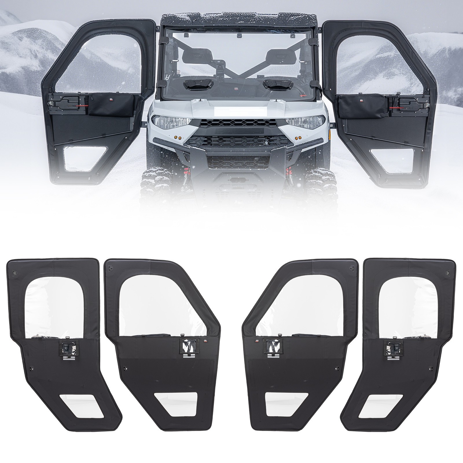 UTV Framed Door Kit Cab Enclosure for Polaris Ranger Crew XP 1000 2018-2025 PVC