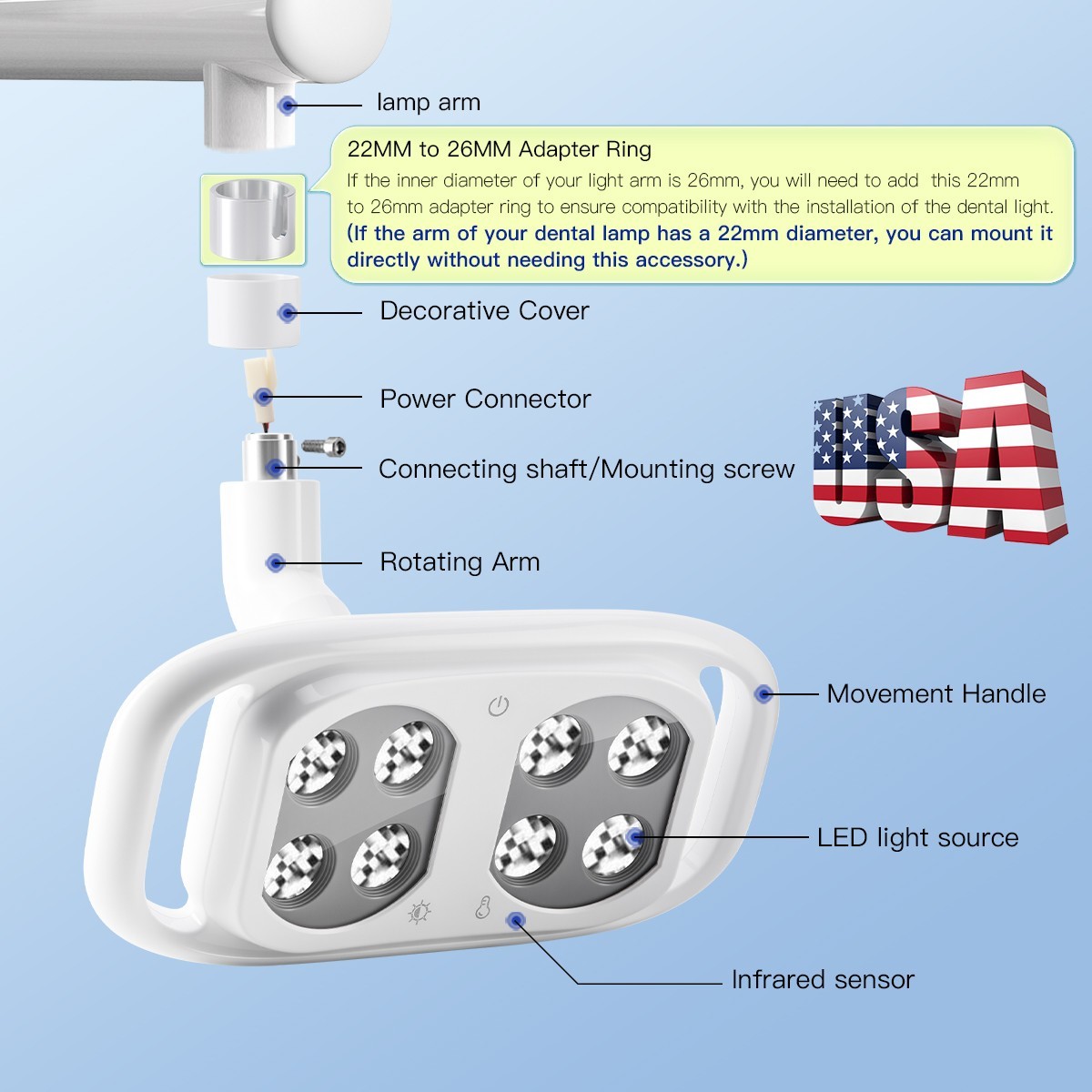 AZDENT Dental LED Lamp For Dental Unit Chair Adjustable Oral Light USA
