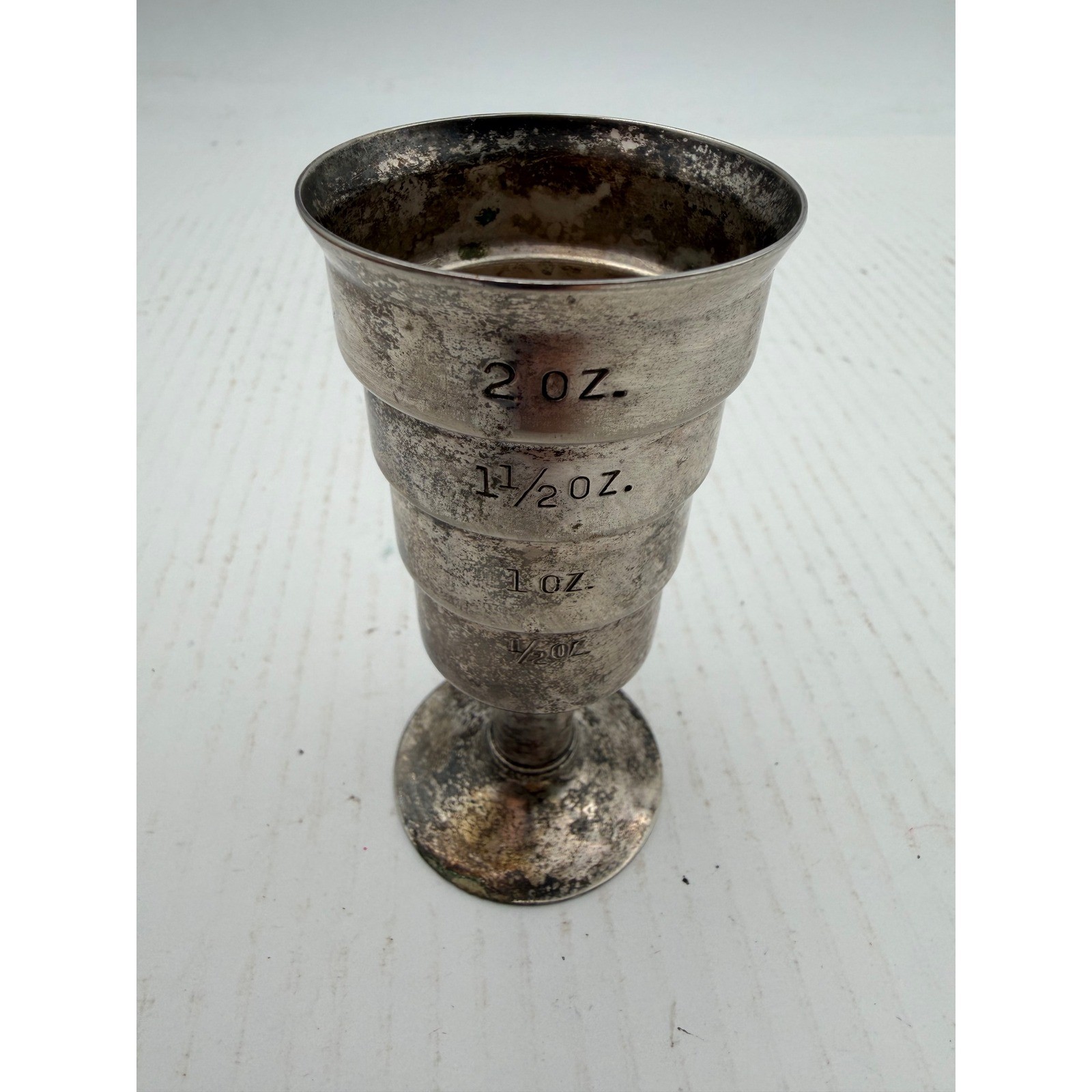 Vintage Silver Jigger Bar Tool Shot Glass Measure 2oz G3