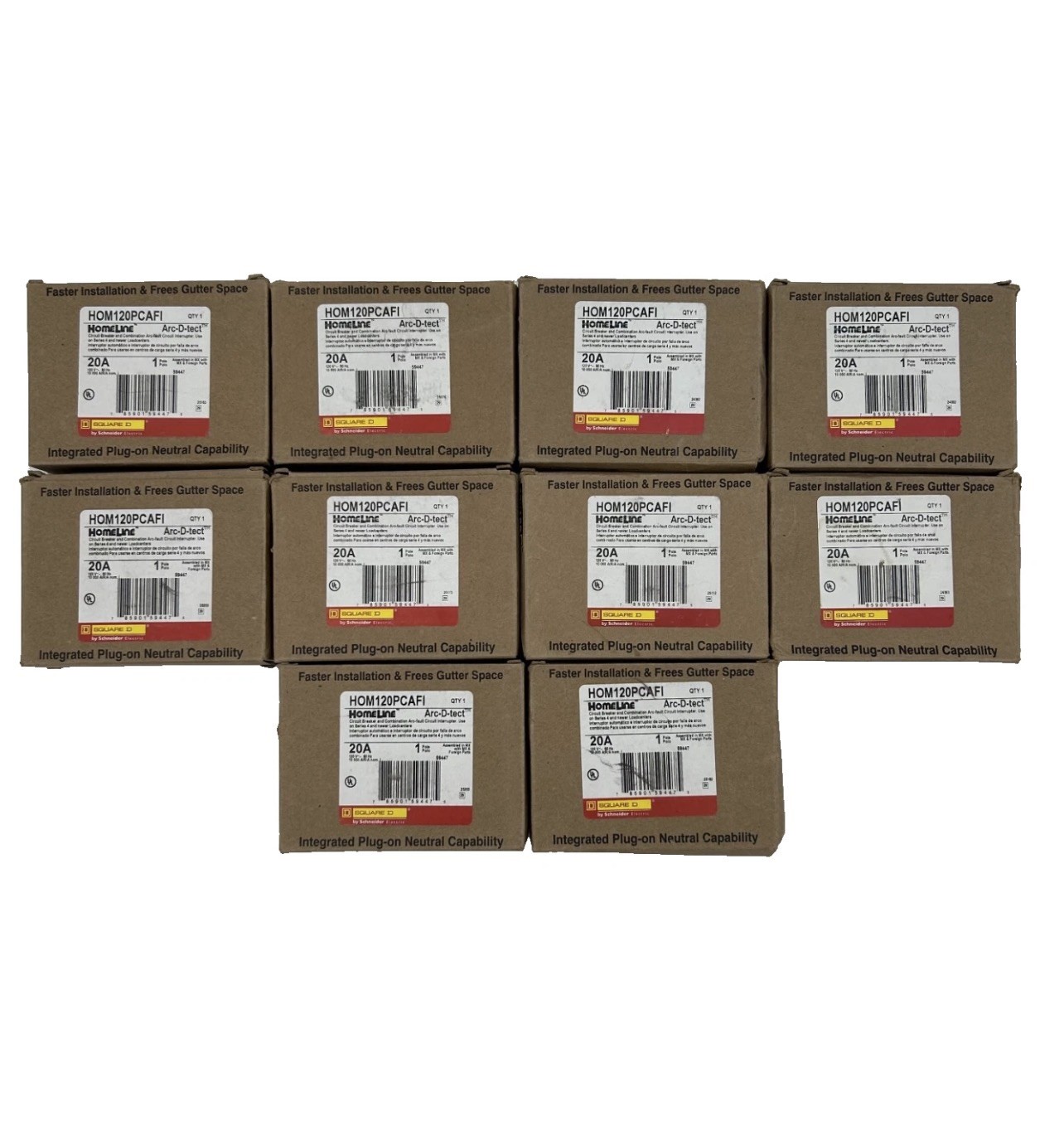 HOM120PCAFI 10-Pack Square D Homeline 1P 20A Arc-Fault Plug-On Circuit Breaker