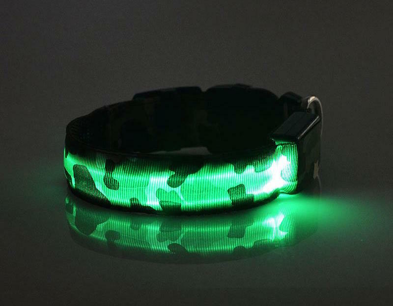 CAMOUFLAGE LED RECHARGEABLE COLLAR CAMO light-up Dog Pet Safety USB flash glow