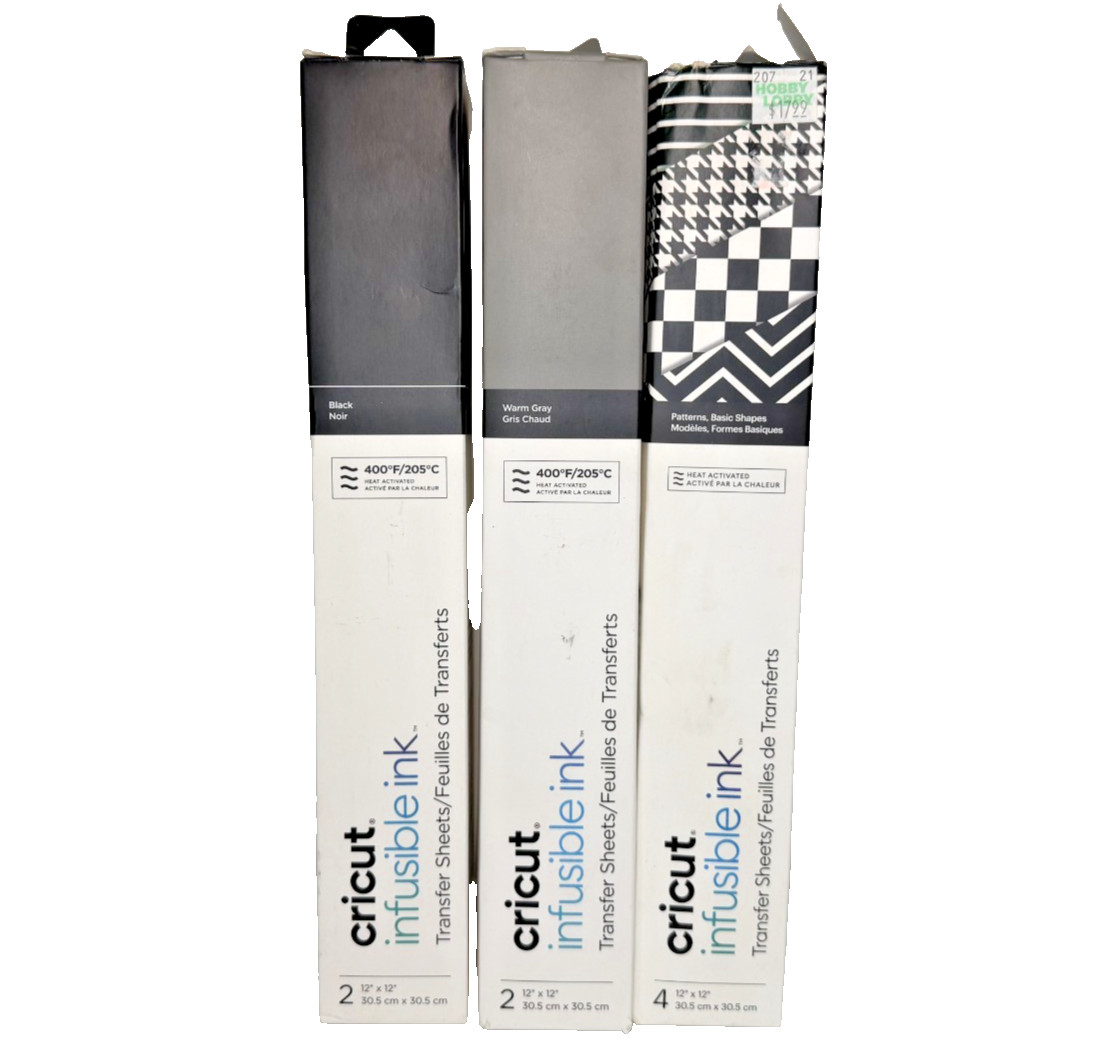 Lot 3 Cricut Infusible Ink Transfer Sheets Pattern Shape Solid 12"x12" Open Box