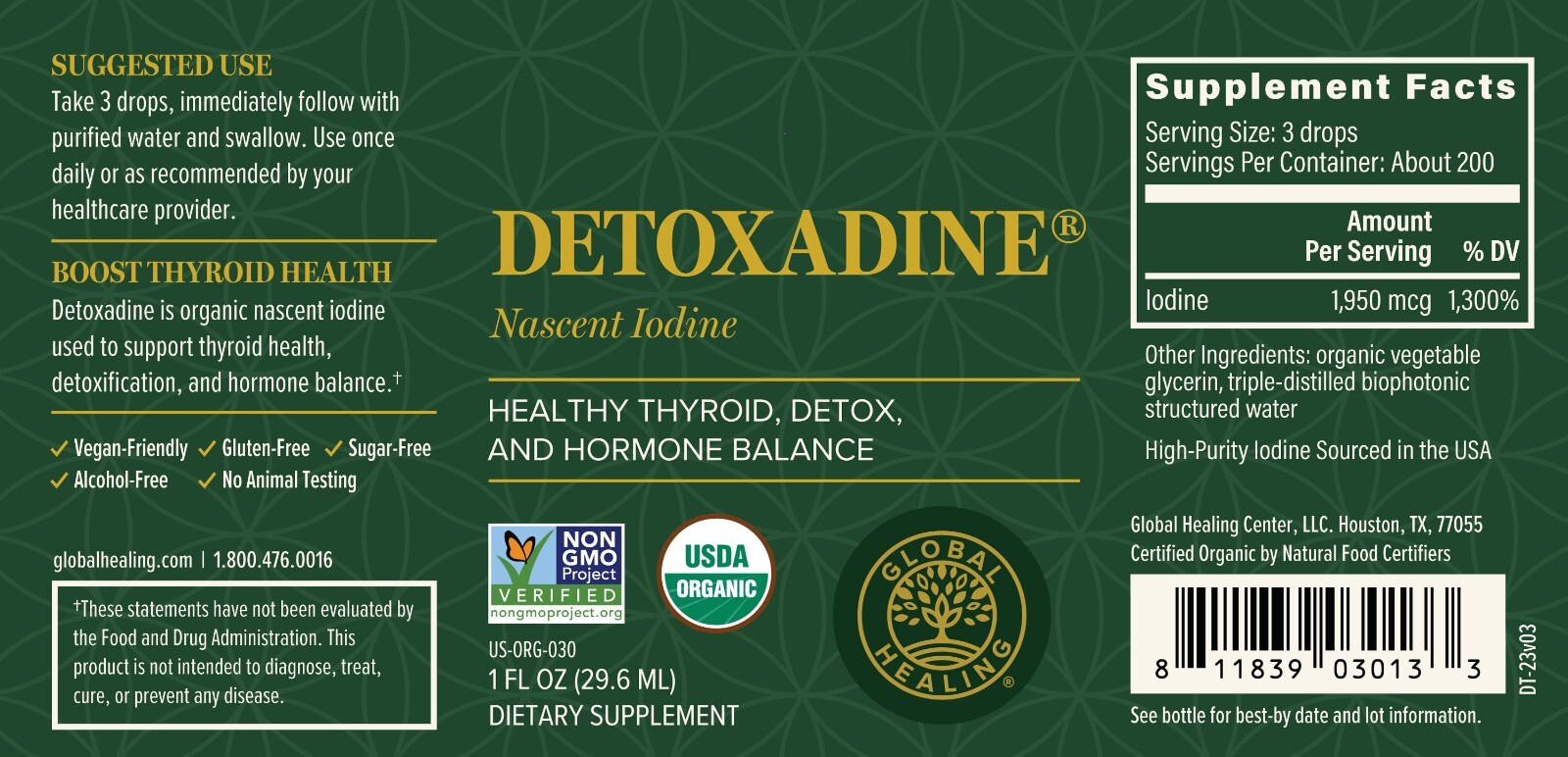 Global Healing Detoxadine, Organic Nascent Iodine Supplement 1950 mcg (2-Pack)