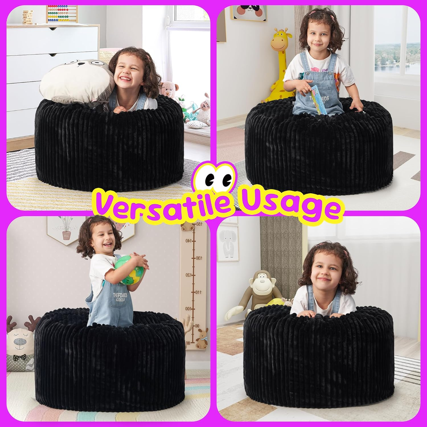 Hobestluk Bean Bag Chairs 2.5FT Bean Bag Chair with Memory Foam Filled & Stripe