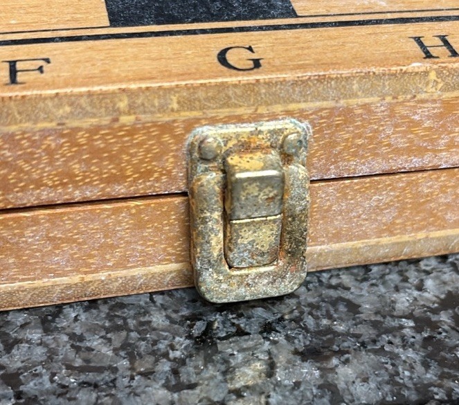 Chess Travel Hinged Wood Board Metal Bronze Silver Pieces Set Small Mini