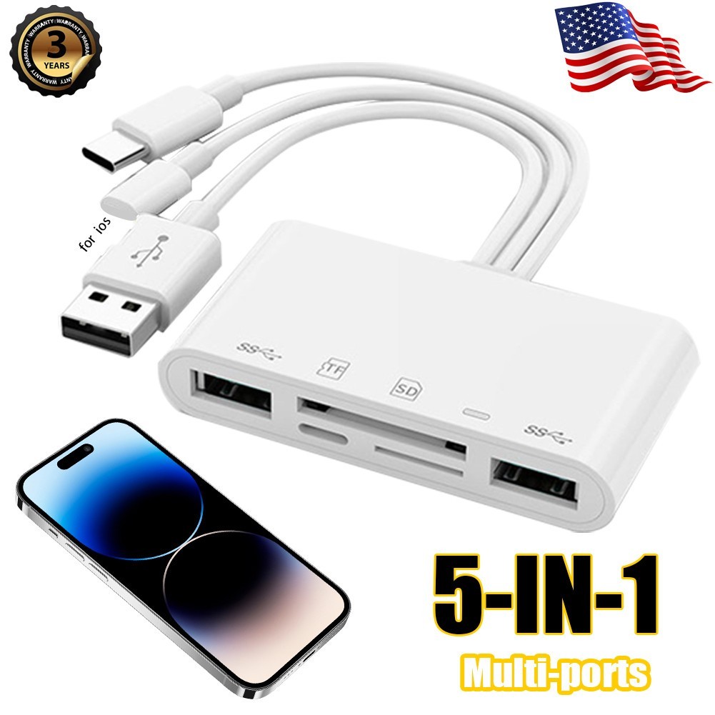5 in 1 Memory Card Reader USB 3.0 OTG Adapter SD Card Reader For iPhone/iPad LOT