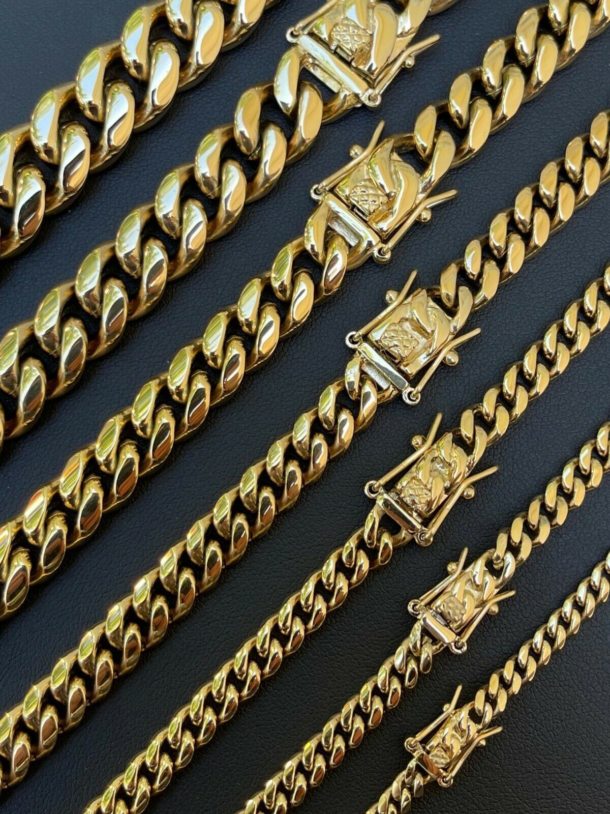 Miami Cuban Link Chain Necklace Bracelet 14k Gold Plated Stainless Steel 4-14mm