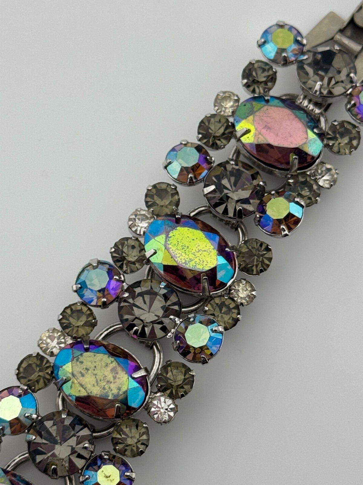 Vintage Juliana D&E 5 Link Bracelet Oval AB Aurora Borealis Rhinestone READ
