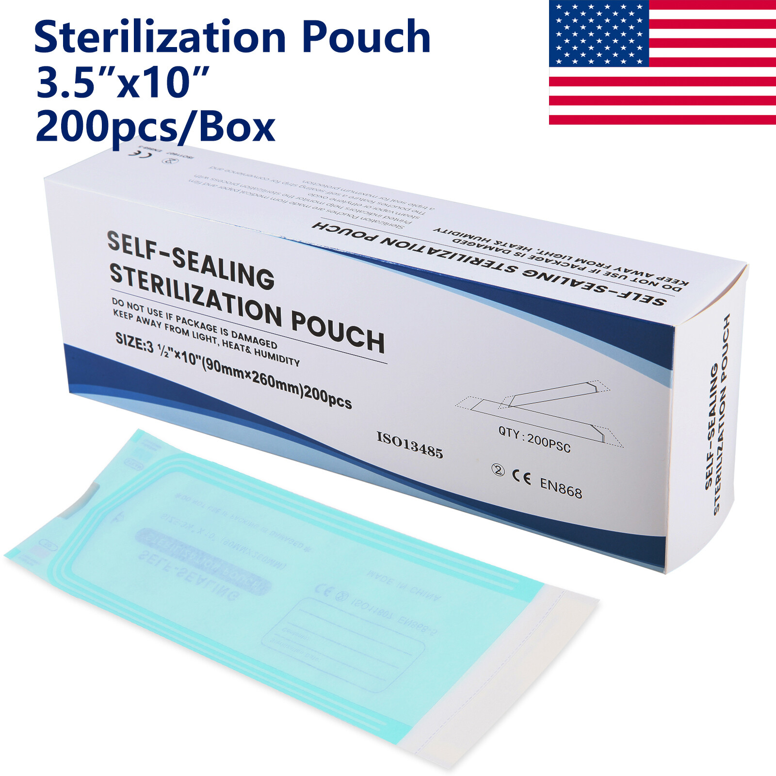200 pcs 3.5" x 10" Self-Sealing Sterilization Pouches Sterilizer Bags Autoclave