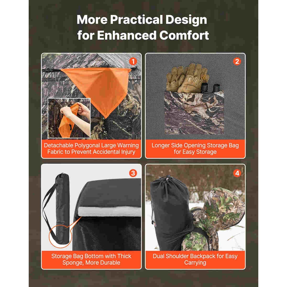 Portable Hunting Blind See Through Ground Deer Blinds 4-5 Person Carrying Bag