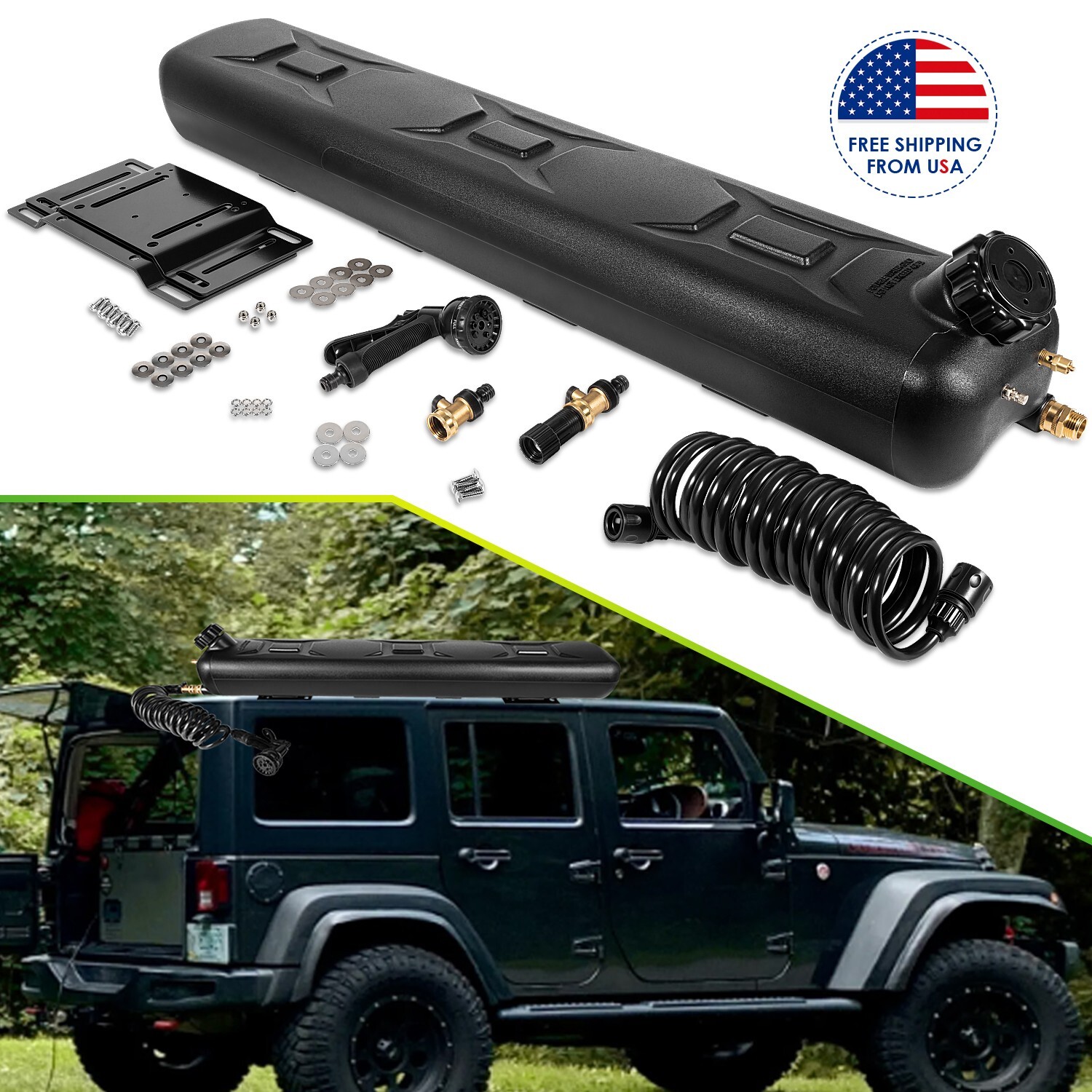 8 Gallon Pressurized Water Tank for Camping Showers, Multiple Mounting