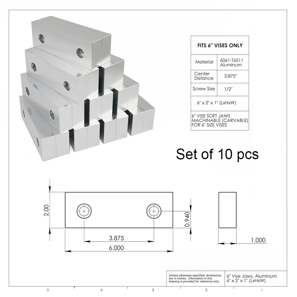10 Pack (20pcs) 6 x 2 x 1" Machinable Standard Soft Jaws Set Fits Kurt 6" Vises