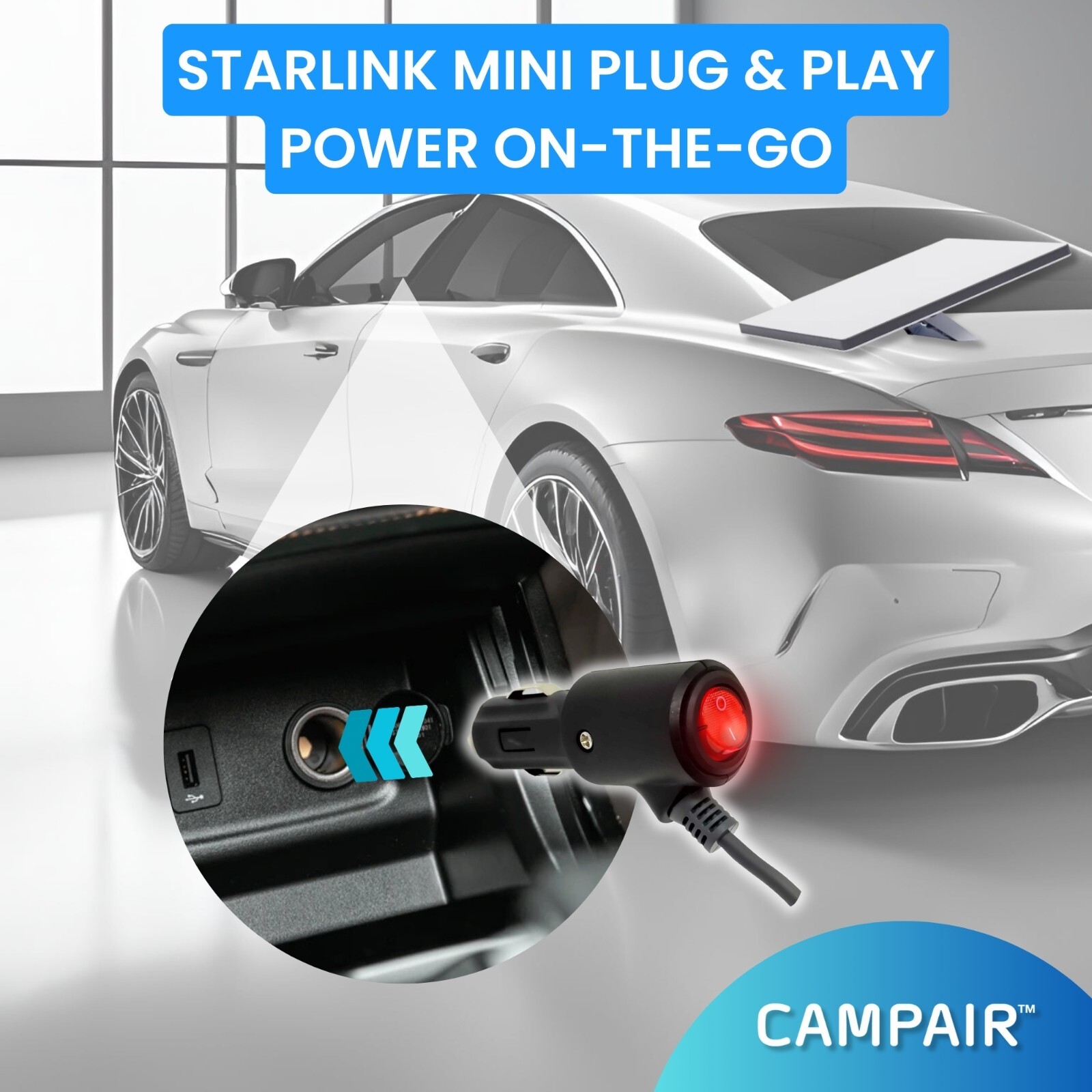 Starlink Mini 12V / 24V Power Car Adapter - 10FT - 16AWG Heavy Duty, With Switch