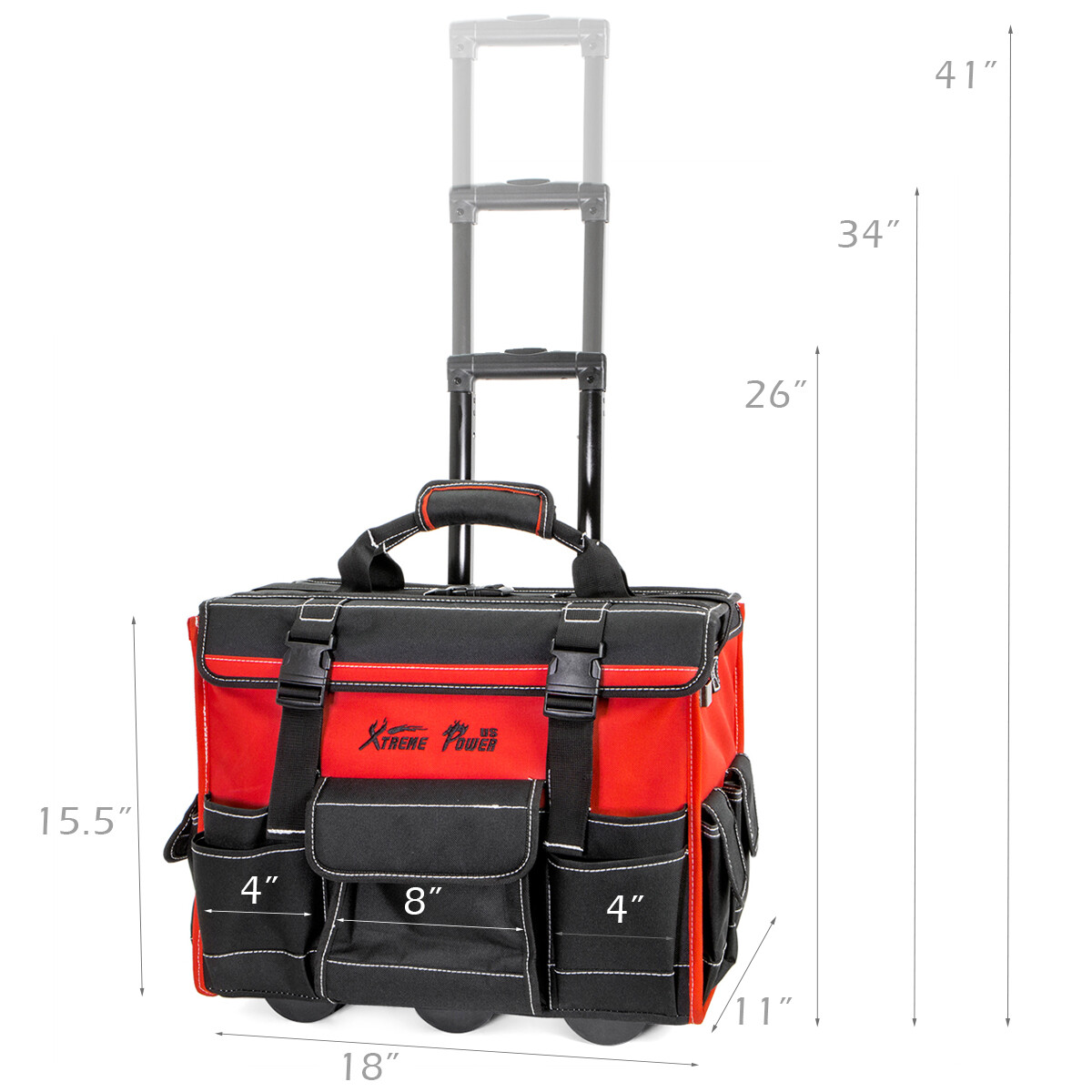 XtremepowerUS Rolling Tool Bag 18" With Wheels Portable Storage Organizer