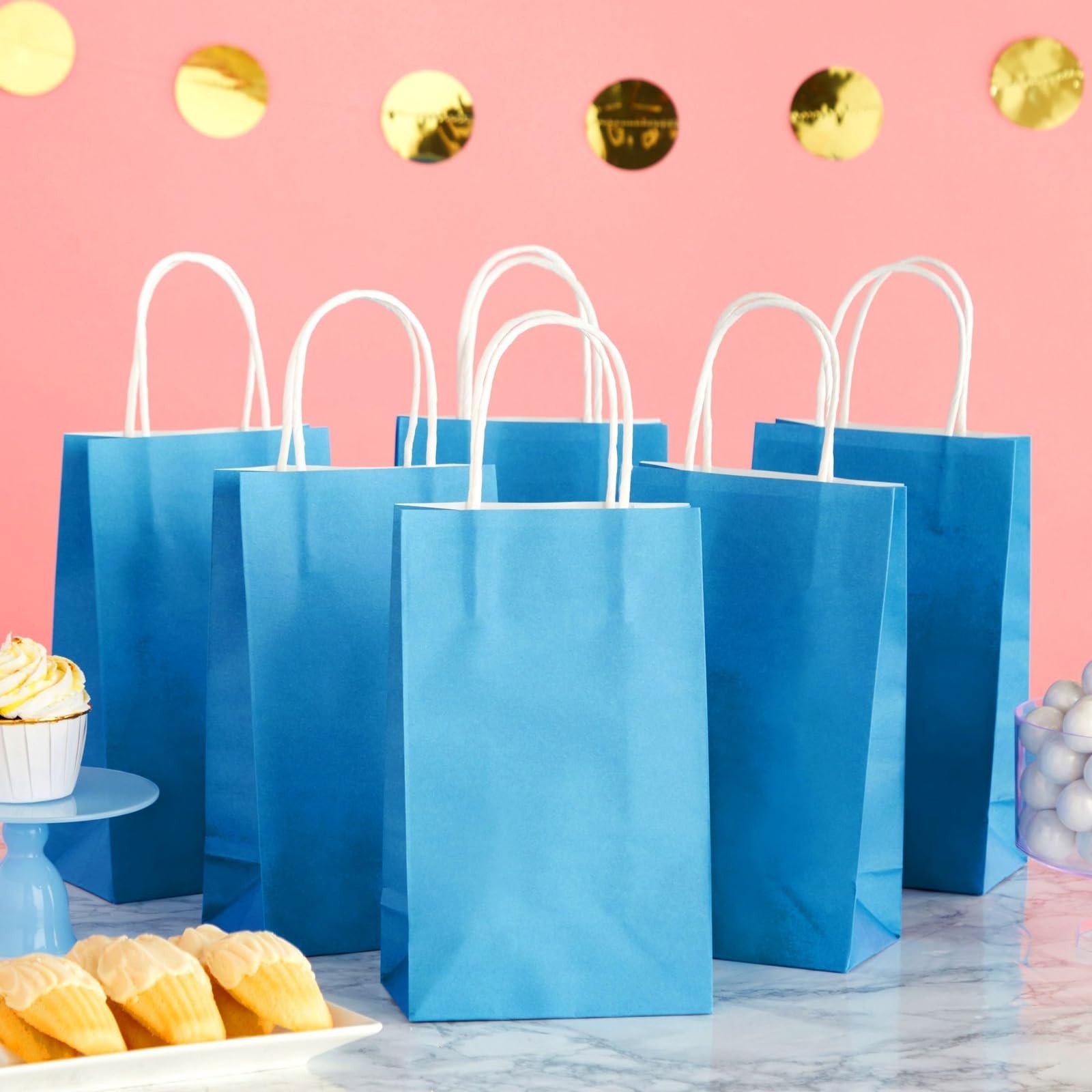 Gift Bags - 9 x 5 x 3 In, 25-Pack, Blue - Party Favor Bags with Handles for C...