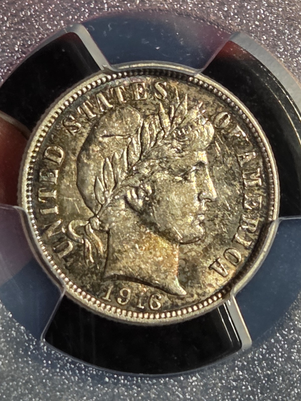 1916 10c Barber Dime PCGS AU58 Toned