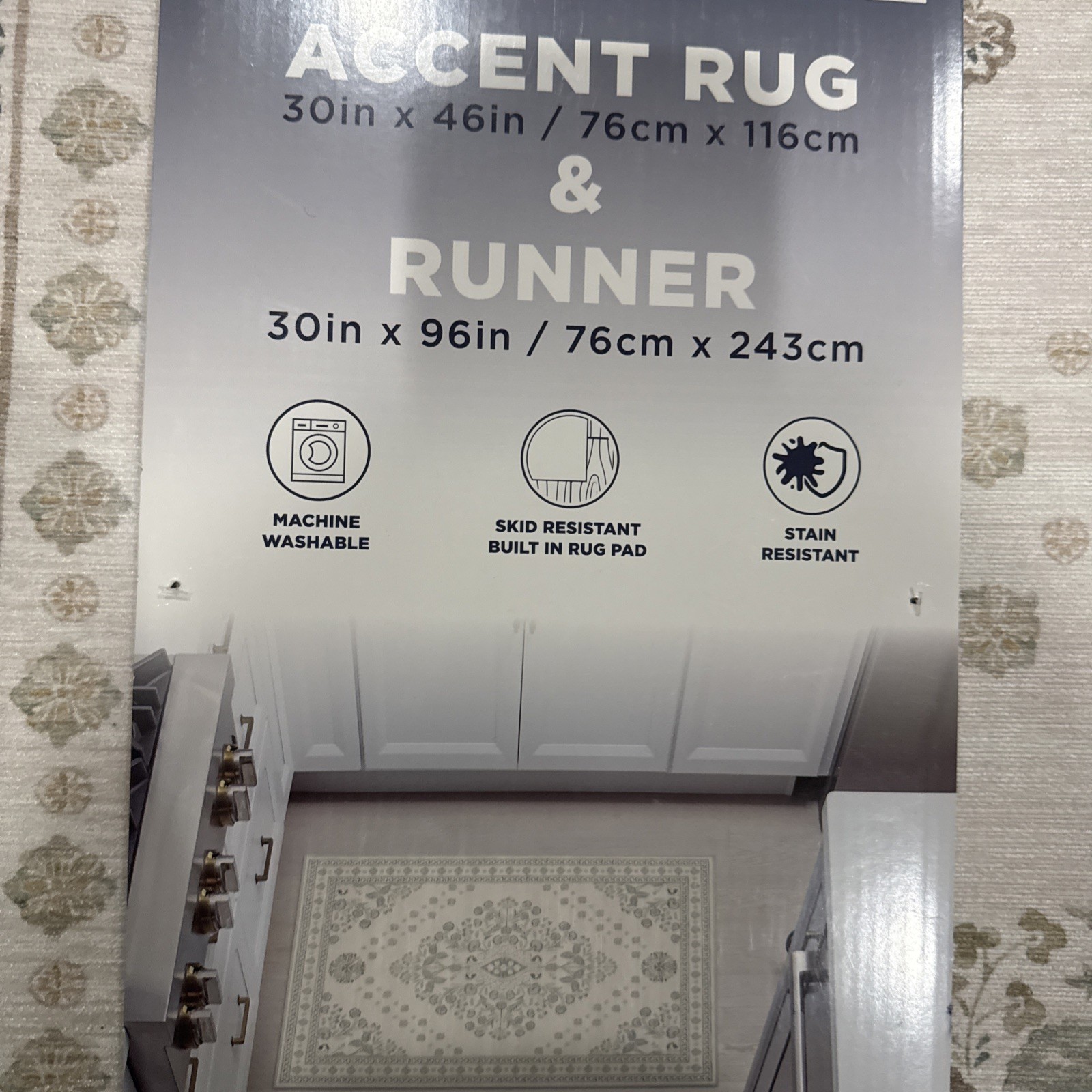 New Wyatt&Ash Washable 2-Pc Runner and Accent Rug Set 30”x46” And 30”x96” Zinn