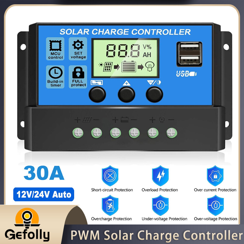 Gefolly 30A PWM Solar Charge Controller 12/24V Voltage Regulator Battery