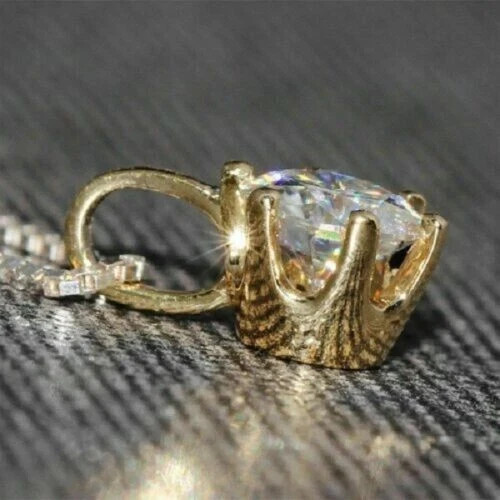2Ct Round Cut VVS1/D Diamond Solitaire Pendant 14K Yellow Gold Finish Free Chain