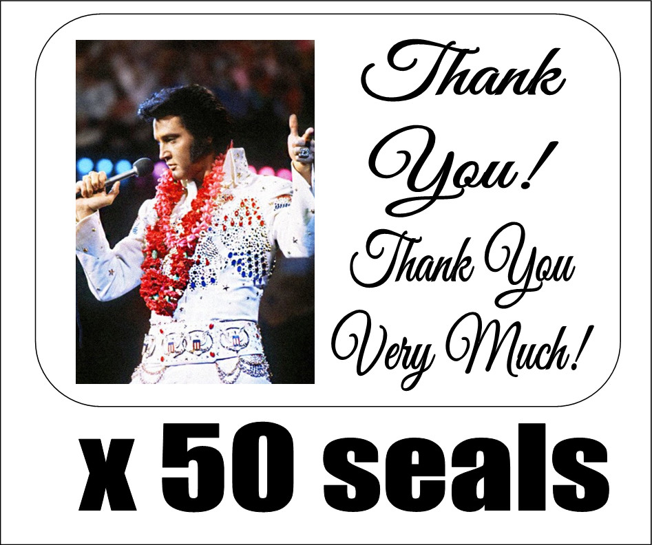 50 Elvis Thank You Very Much! Envelope Seals / Labels / Stickers, 1" x 1.5"