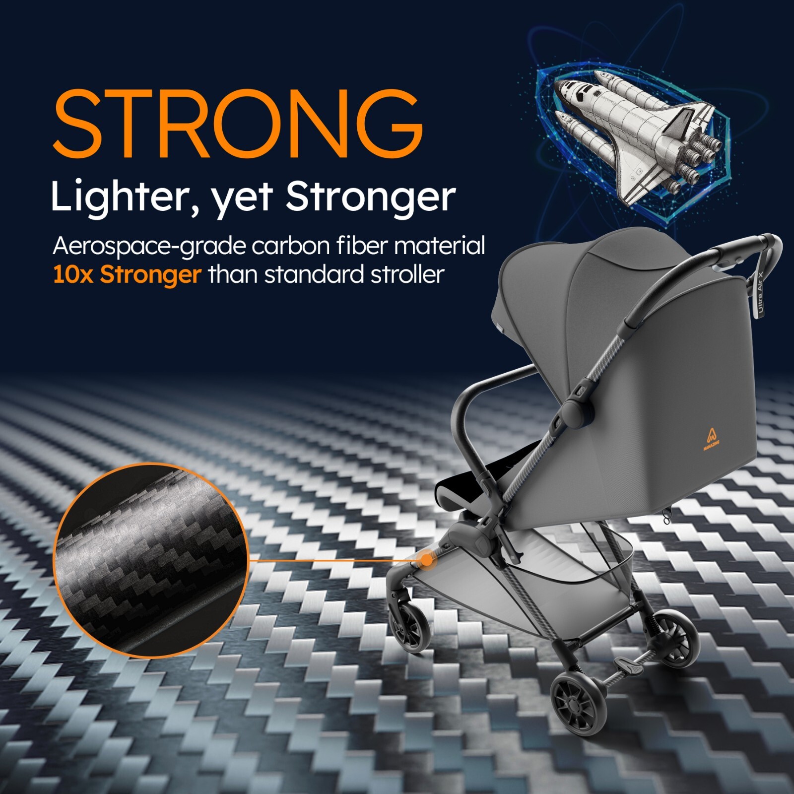 Ultra Air X Ultra-Light Stroller for Airplane 9.9lbs Carbon Fiber Compact Travel