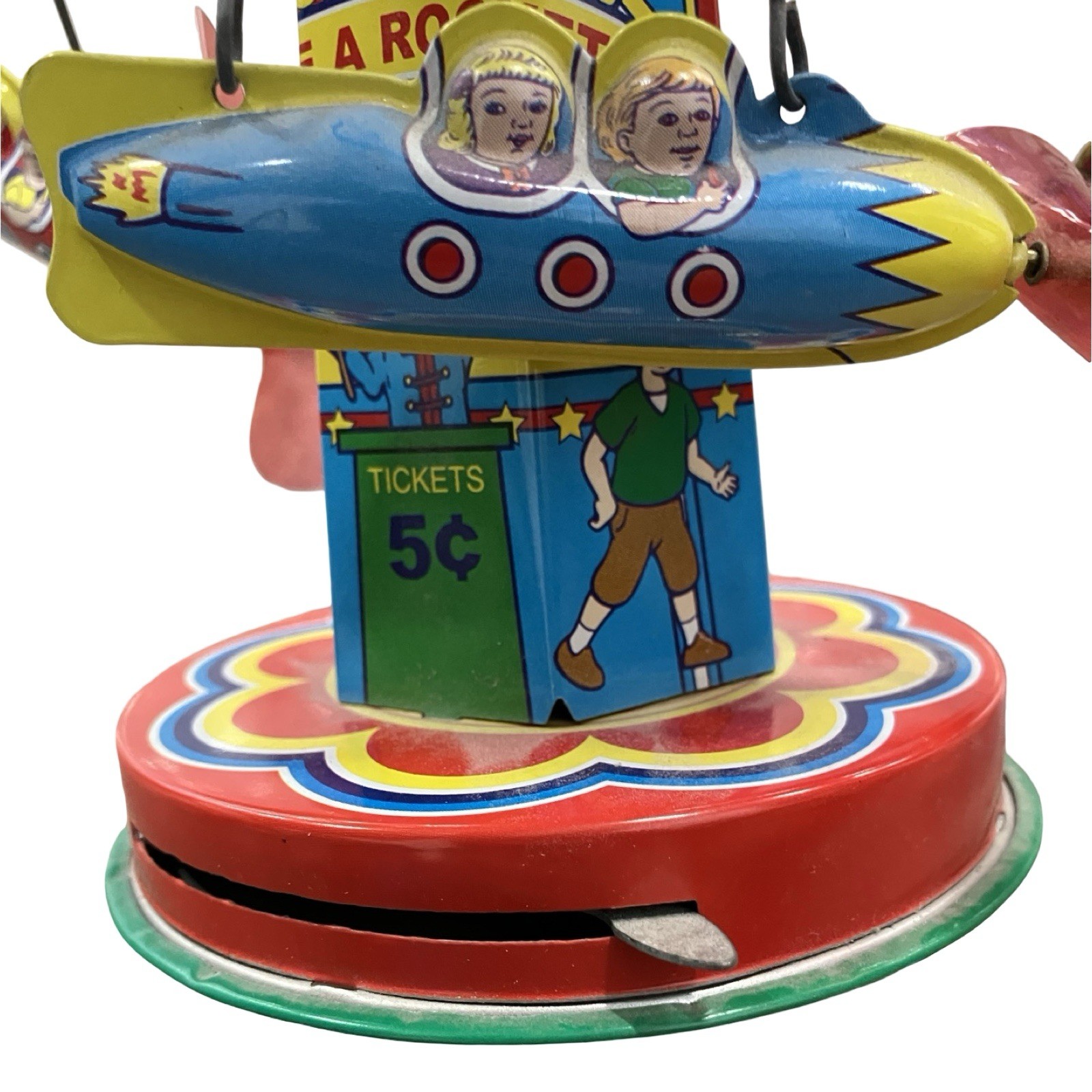 Schylling Retro Tin Type Rotating Ride A Rocket 2010 Interactive Toy - WORKS