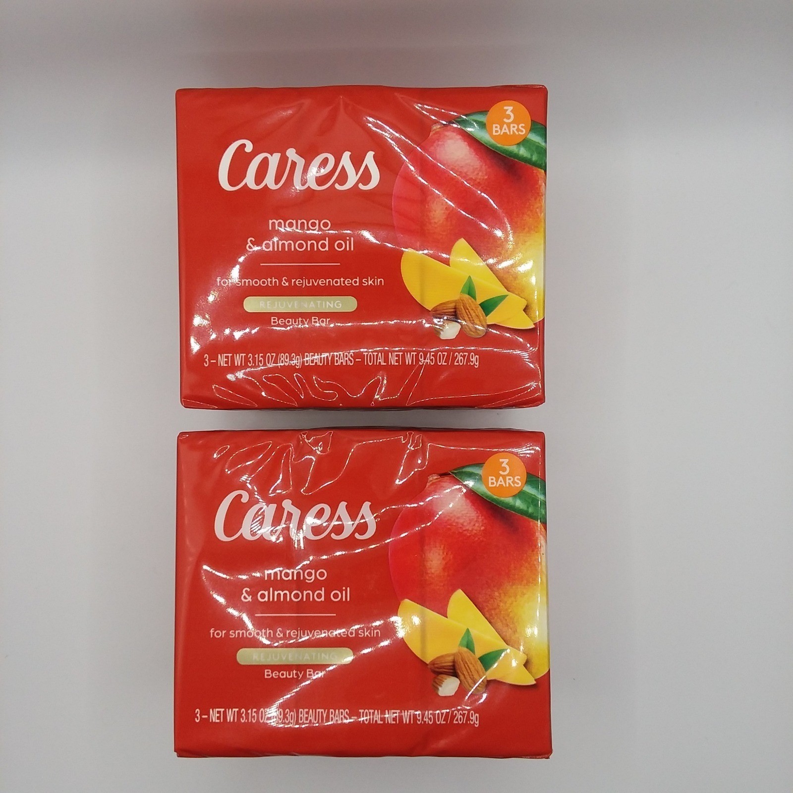 Caress Mango & Almond Oil Rejuvenating Beauty Bar Soap 2 Packs/3 Bars = 6 total