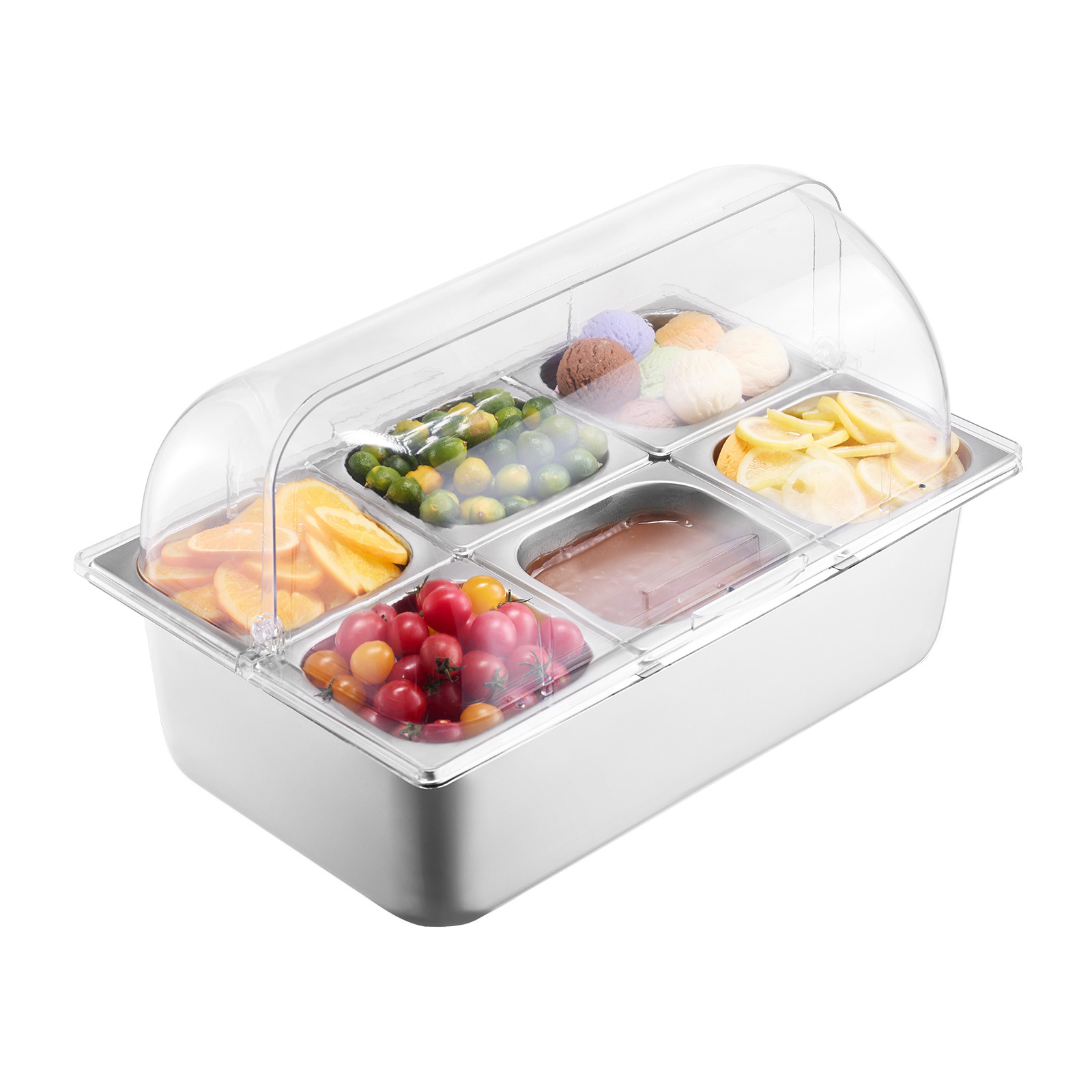 Countertop Food Serving Display Container 6 Pan Condiment Dispenser with Lid