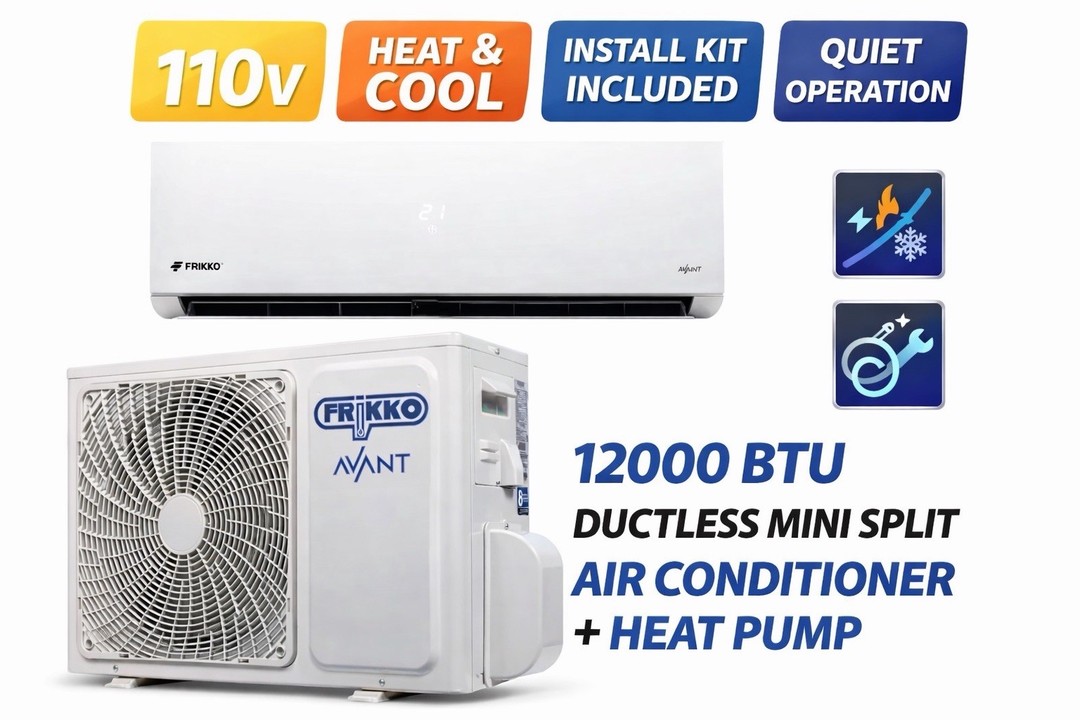 12000 BTU Mini Split Air Conditioner 110V Heat Pump Ductless AC System W/Kit