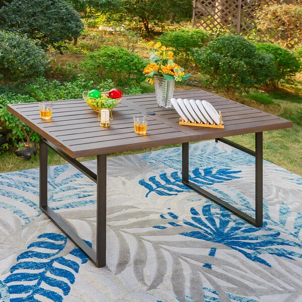 Outdoor Dining Table for 6 Person Rectangular Patio Metal Table U-shaped legs