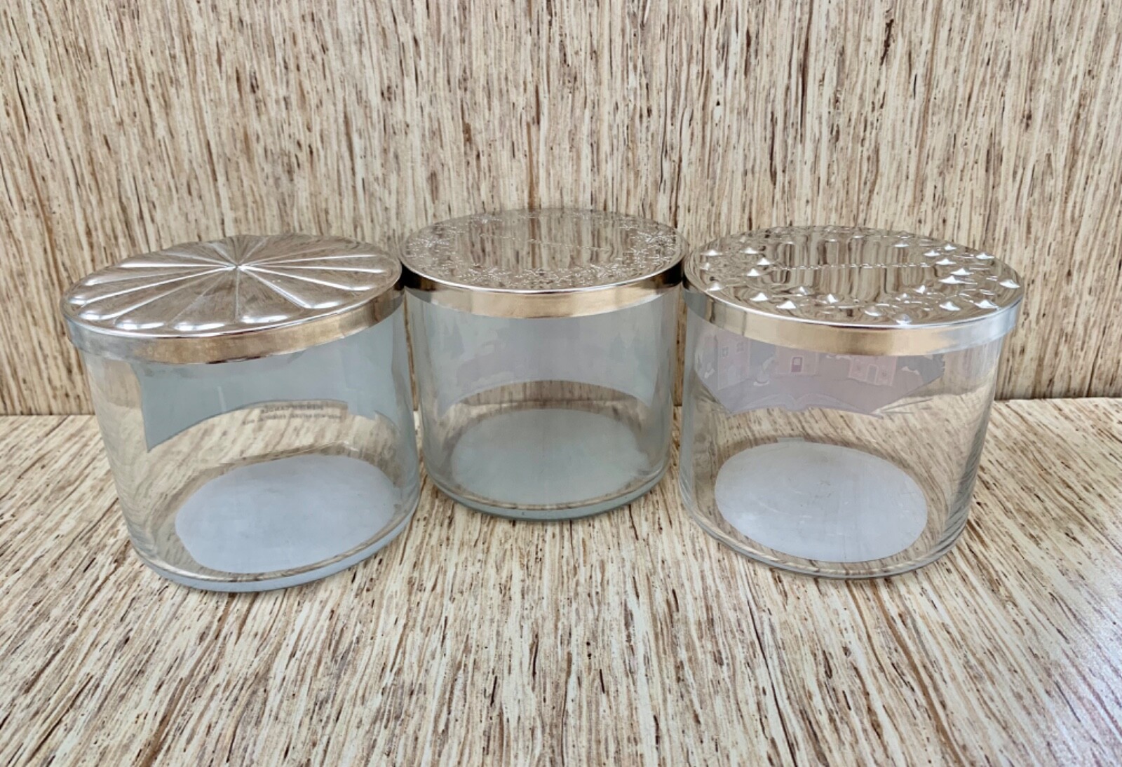 Bath & Body Works 3 Wick Candle Jars Lot of 3 With Lids **EMPTY & CLEANED**