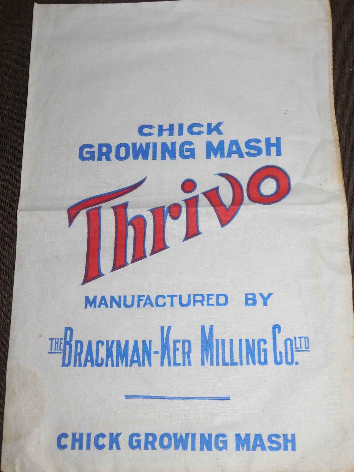 VINTAGE 16" X 10" THRIVO CHICK MASH BRACKMAN-KER MILLING CO FEED CLOTH SACK