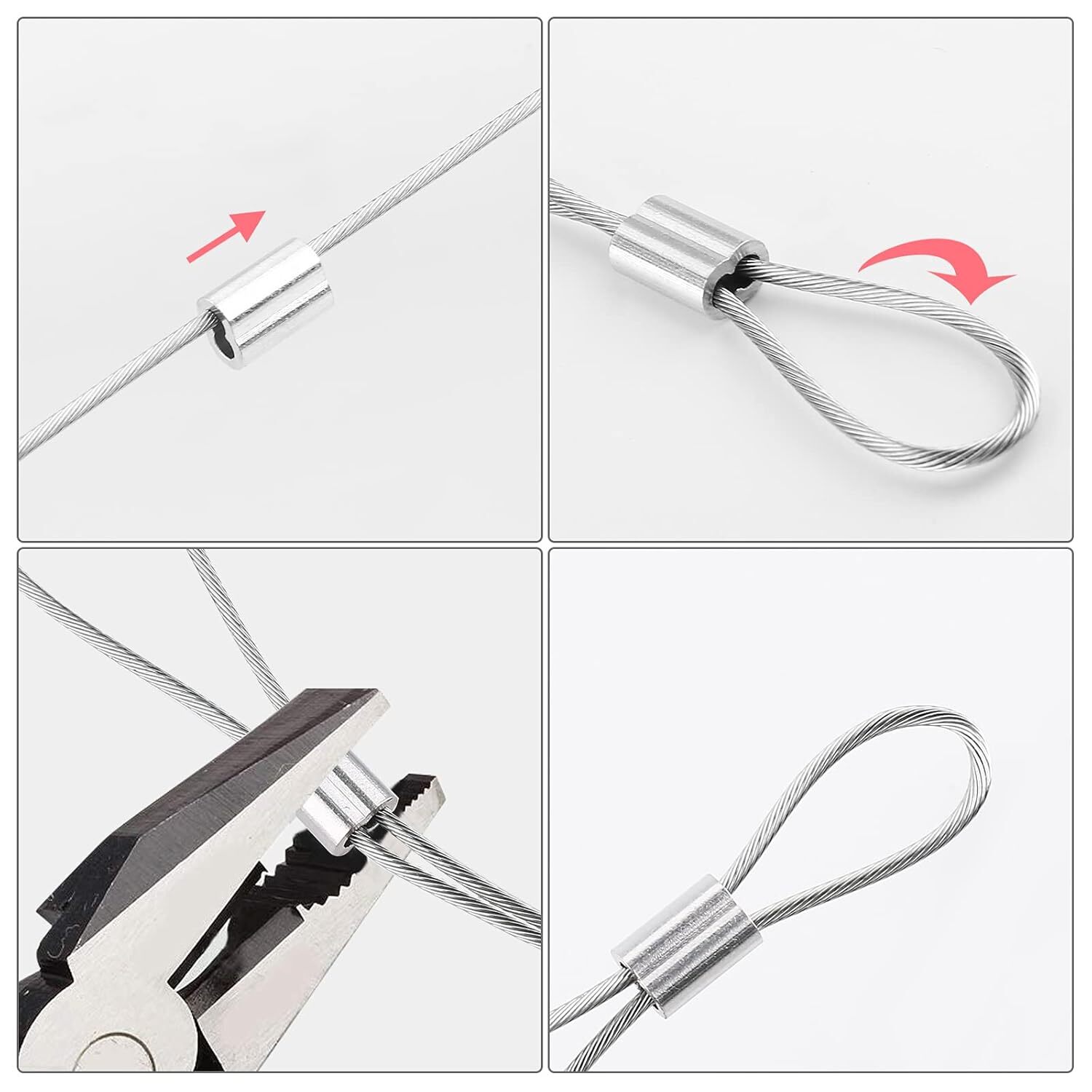 200 Pcs Aluminum Crimping Sleeve 1/16", Cable Ferrule Wire Rope Sleeves Sleeve..