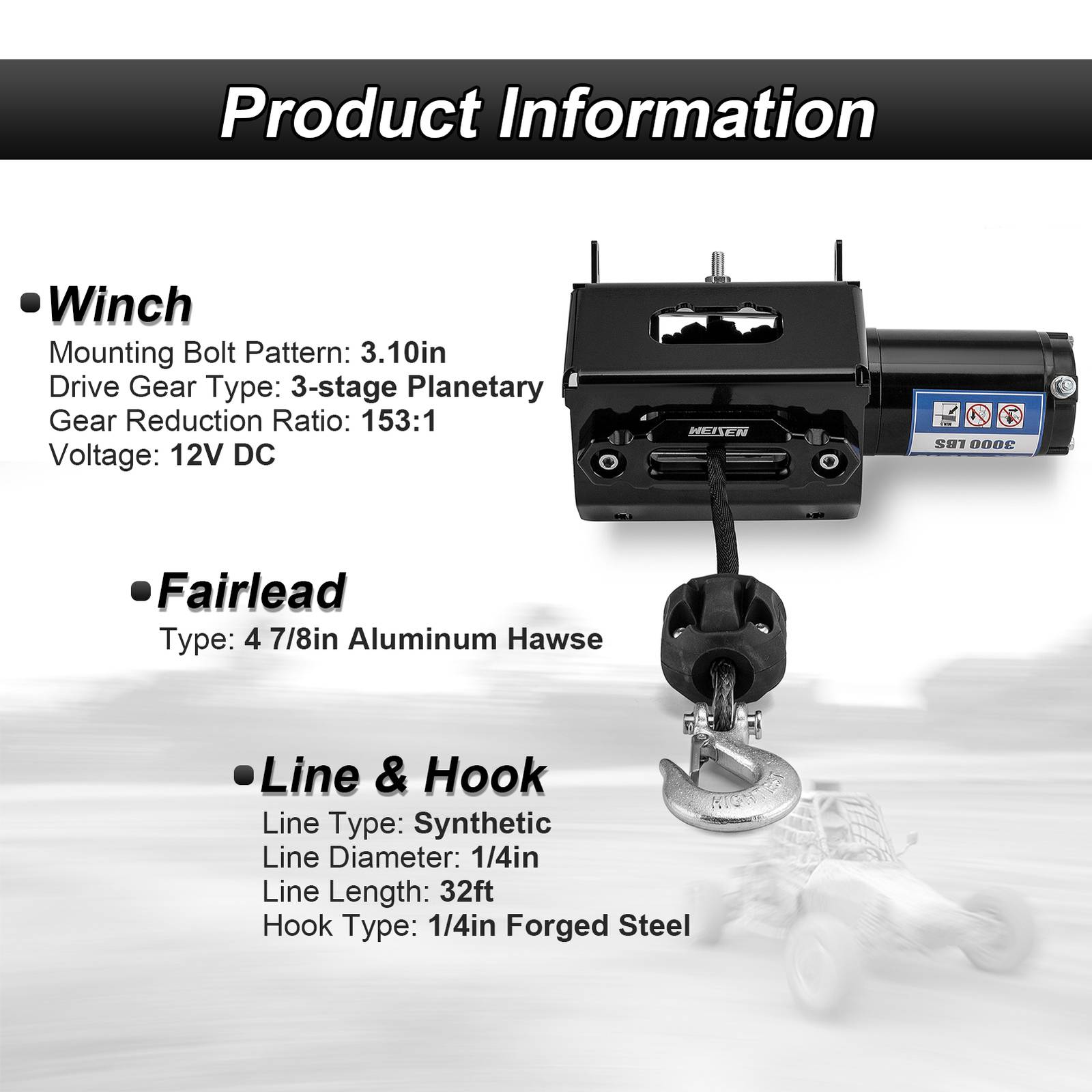3000lb Electric Winch Kit with Winch Mount For 2014-2024 Honda TRX420 Rancher
