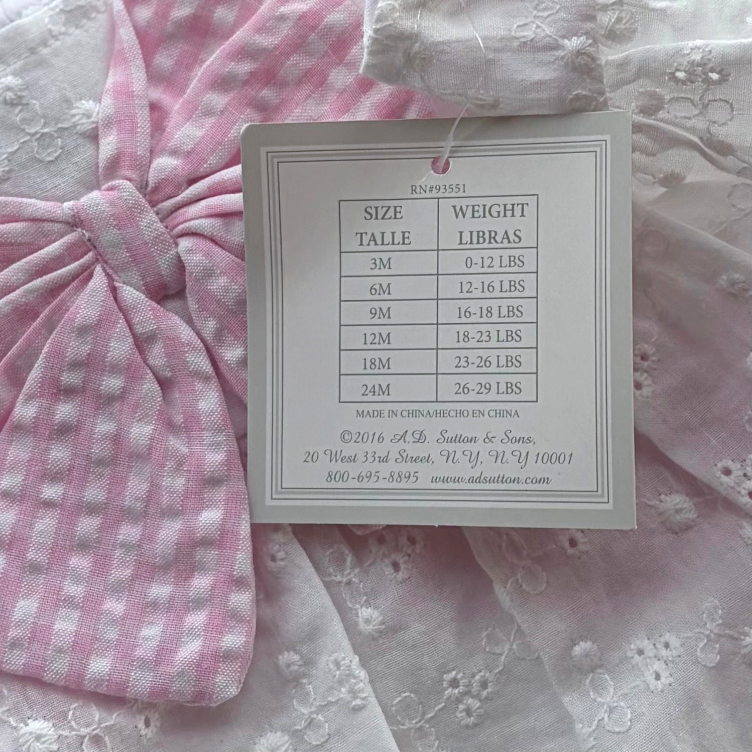 New Baby Essentials Baby Girls Pinafore Dress White Eyelet/Pink Seersucker Sz 6M