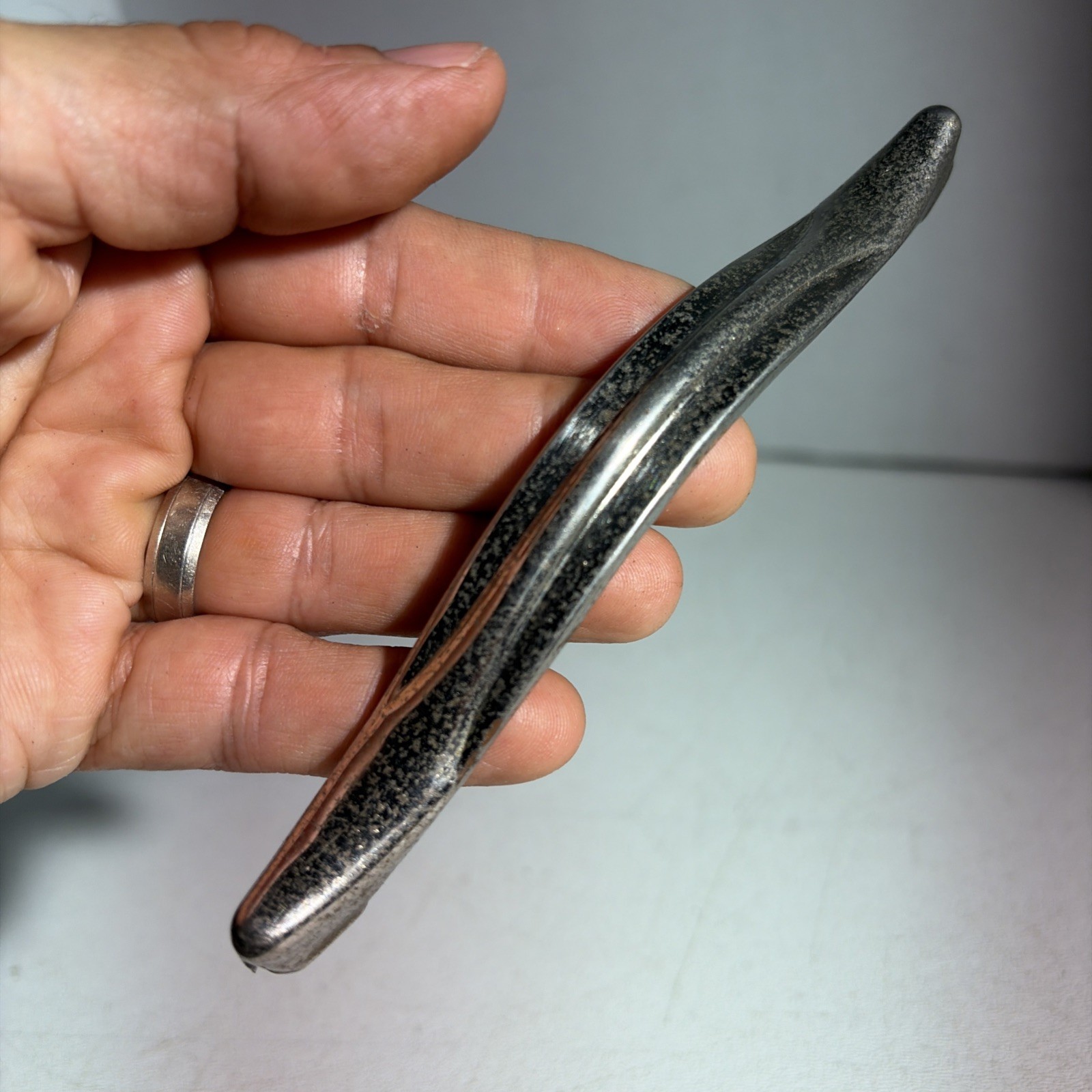 Vintage Single Mid Century Modern Silver Tone Metal Drawer Pull Handle Japan