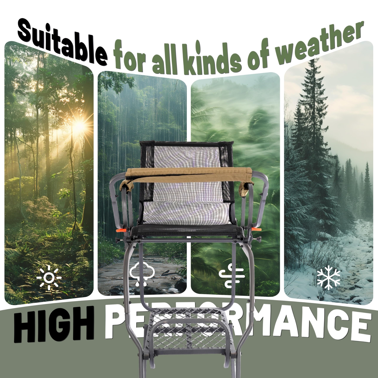 15.5' Steel Climbing Ladder Tree Stand Outdoor For Hunting&Mesh Seat Equipment