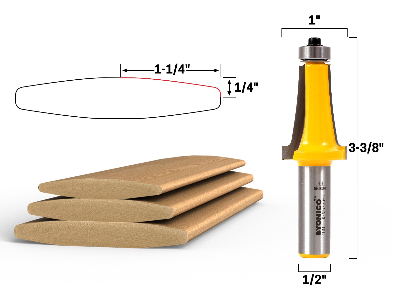 1-1/4" Louvre Slat Router Bit - 1/2" Shank - Yonico 18153